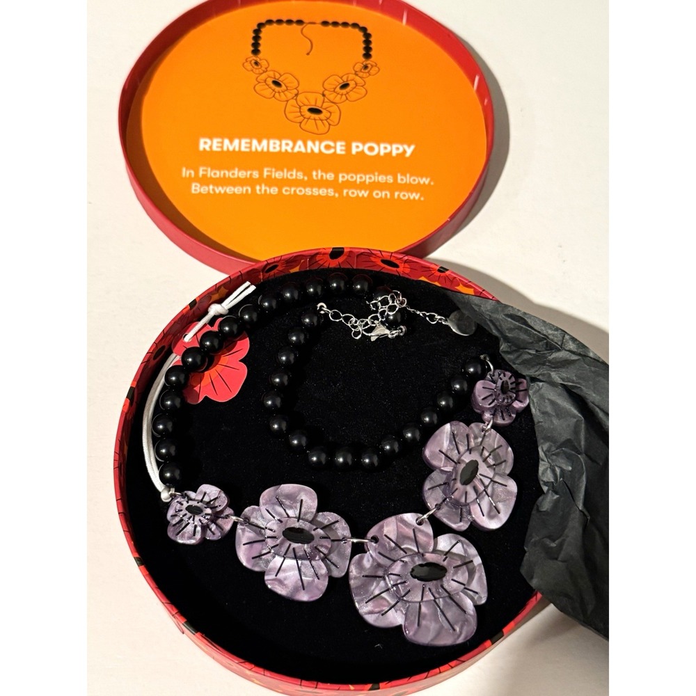 Erstwilder Remembrance Poppy Necklace, Purple Flower NIB